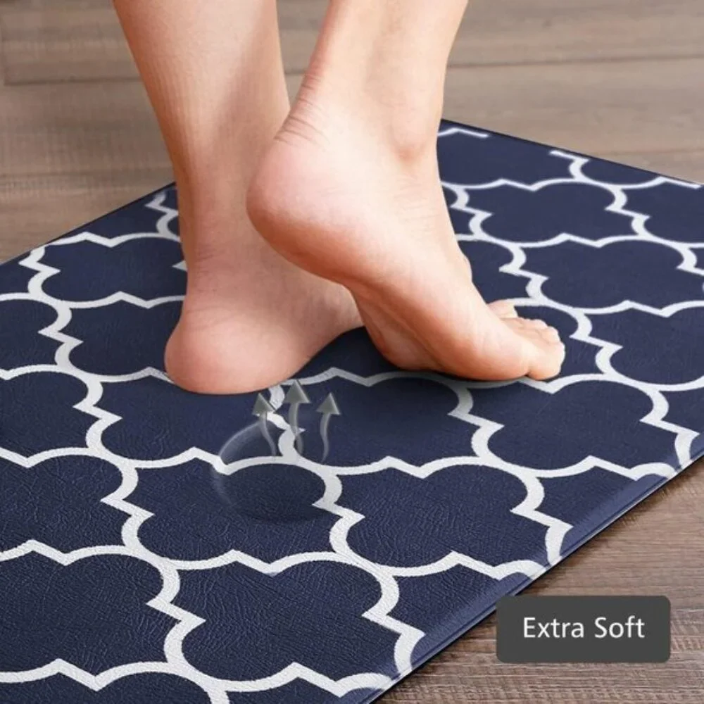 New Kitchen Mat Set, 2Pcs Blue Anti-Fatigue Cushioned Non-Slip Waterproof Rugs